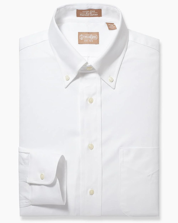 Clearance: Gitman Bros. 100% White Pinpoint Cotton Button-Down Shirt