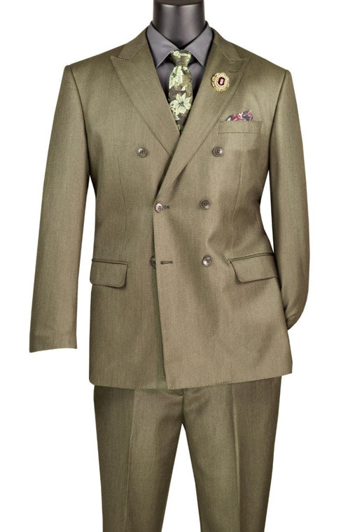 Vinci Sharkskin Double-Breasted Suit  with Built in Pocket Square - Dusty Green