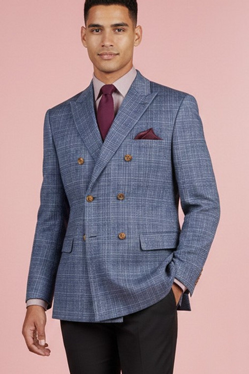Vinci Classic Fit Double-Breasted Dark Blue Windowpane Sportcoat