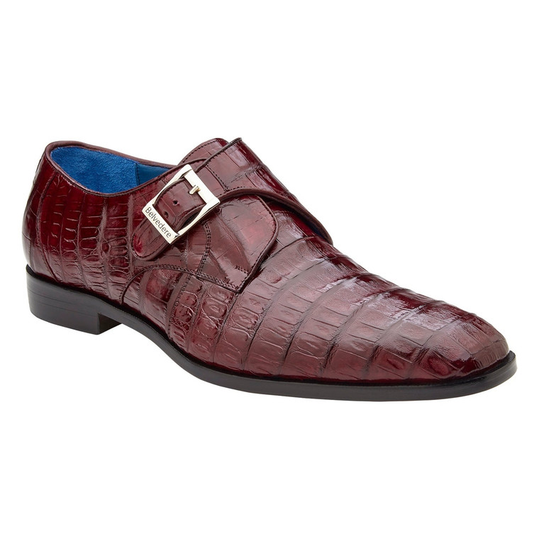 Belvedere Genuine Caiman Croc Monk Strap Dress Shoe - Burgundy