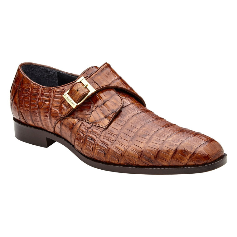 Belvedere Genuine Caiman Croc Monk Strap Dress Shoe - Walnut