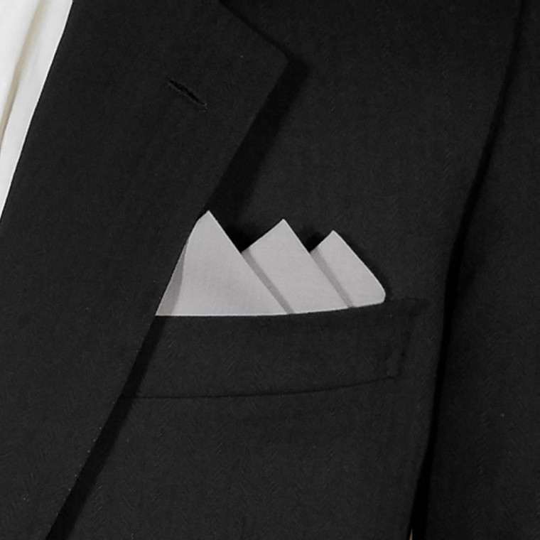Grey 100% Cotton Pre-Folded Pocket Square Handkerchief Insert 3 Point