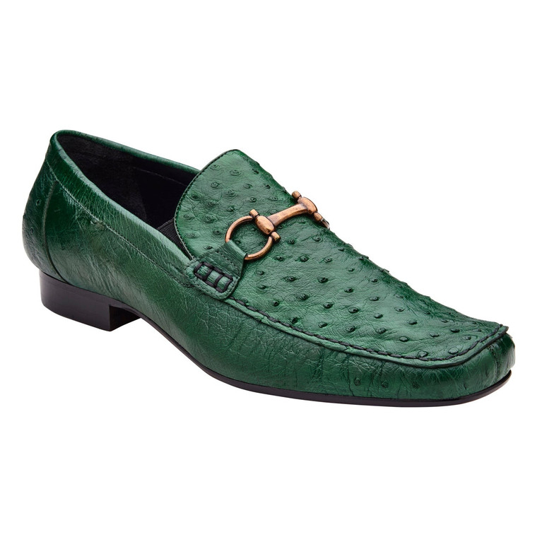 Belvedere Genuine Ostrich Quill Horsebit Loafer - Forest Green
