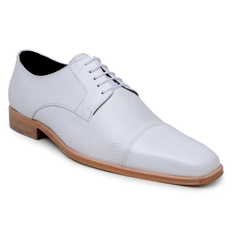 Belvedere Deerskin & Napa Leather Classic Cap Toe Dress Tie Shoe - White