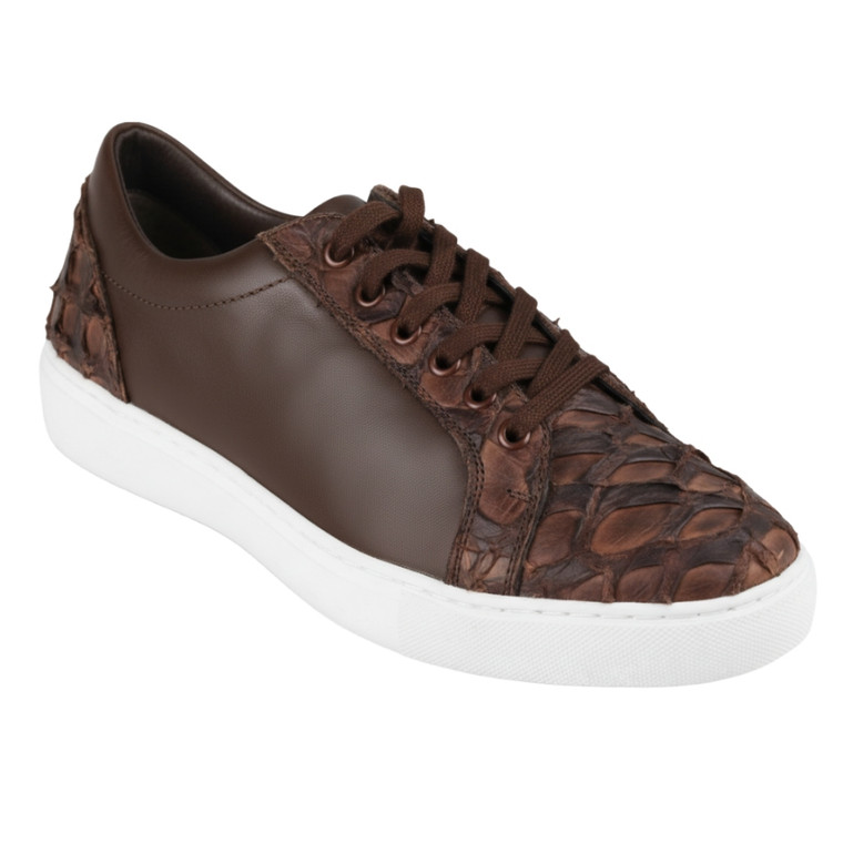 Los Altos Genuine Pirarucu & Calf Leather Black Sneaker - Brown