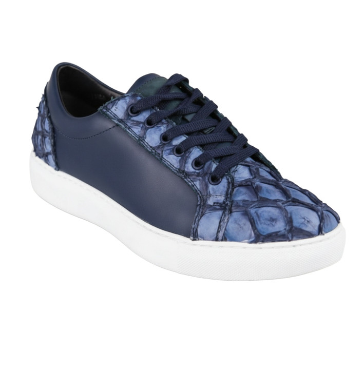 Los Altos Genuine Pirarucu & Calf Leather Black Sneaker - Blue