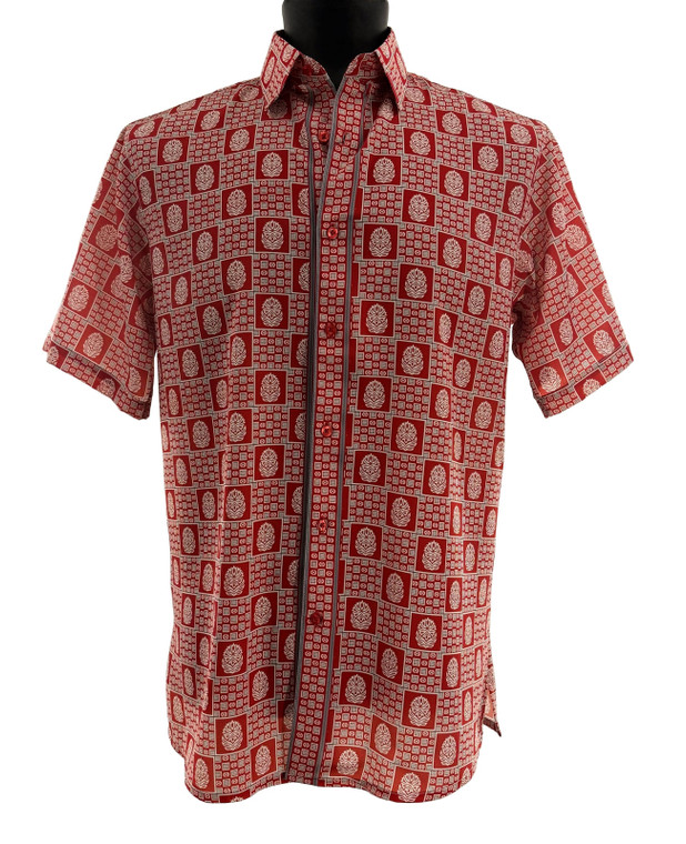 Bassiri Short Sleeve Camp Shirt - Red Mosaic Design