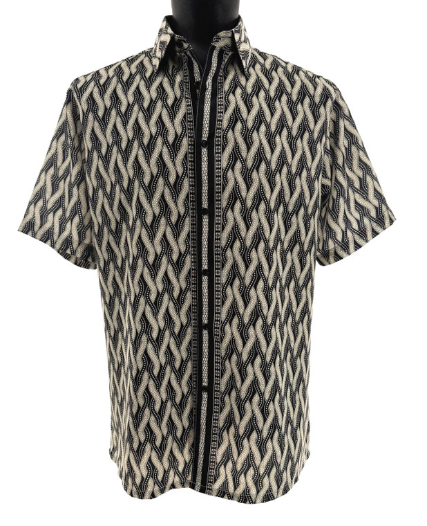 Bassiri Short Sleeve Camp Shirt - Abstract Twisted Rope Design in Black &  Cream