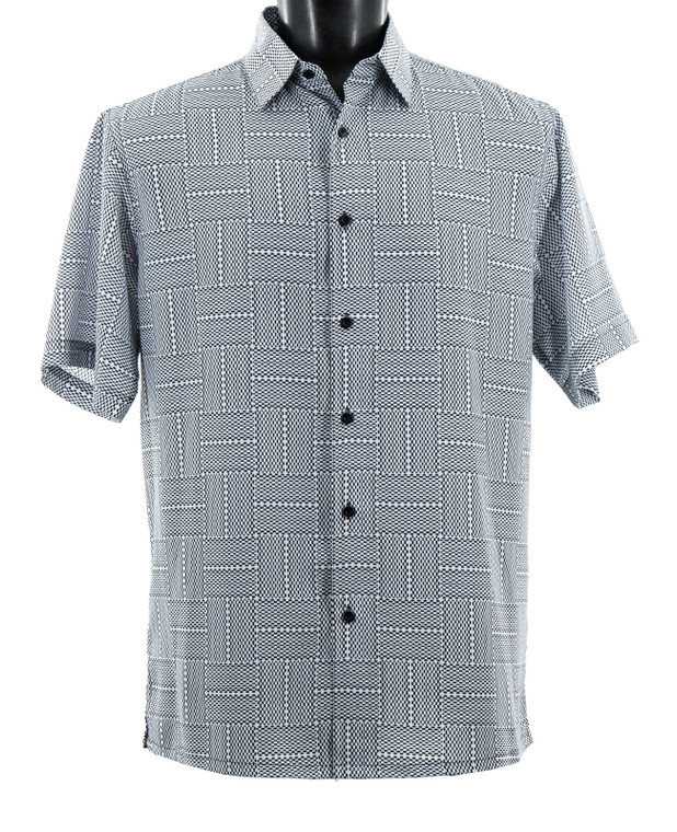 Bassiri Short Sleeve Camp Shirt - White Dotted Square Pattern