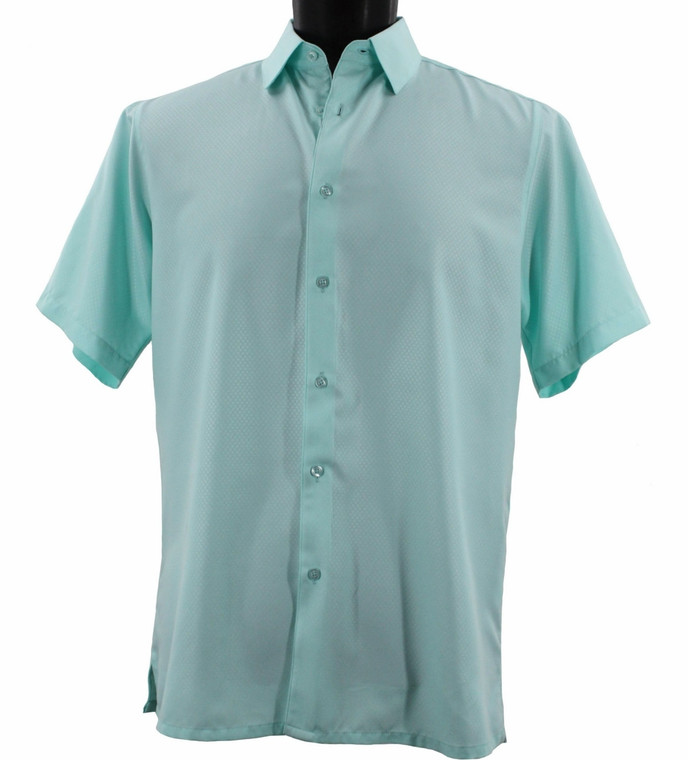 Bassiri Tiny Dot Weave Short Sleeve Camp Shirt - Sea Green