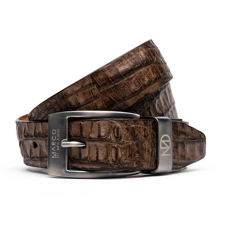 Marco di Milano Genuine Caiman Fuscus-Back Crocodile Dress Belt - Washed Brown