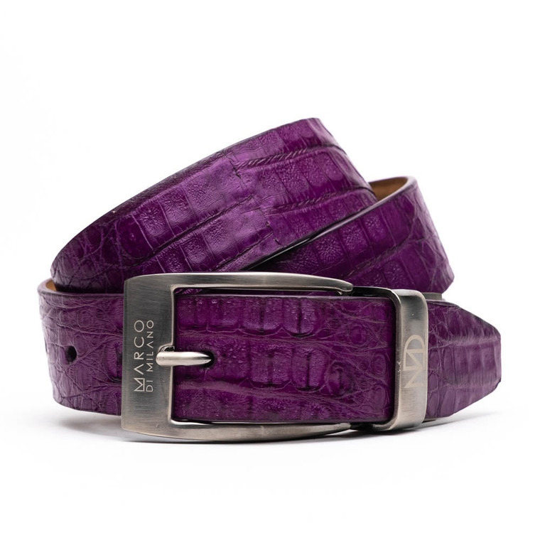Marco di Milano Genuine Caiman Fuscus-Back Crocodile Dress Belt - Purple