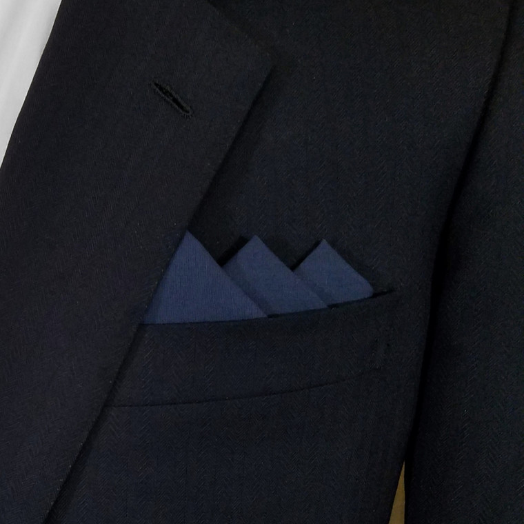 Dark Blue Cotton & Linen Pre-Folded Pocket Square Handkerchief Insert
