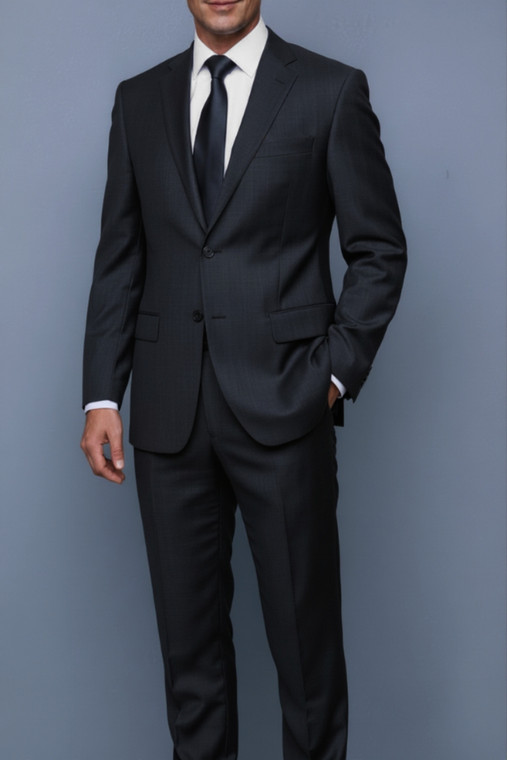 Barocci Super 110's Dark Blue Check Weave Italian Suit - Flat Front Slacks - Classic Fit