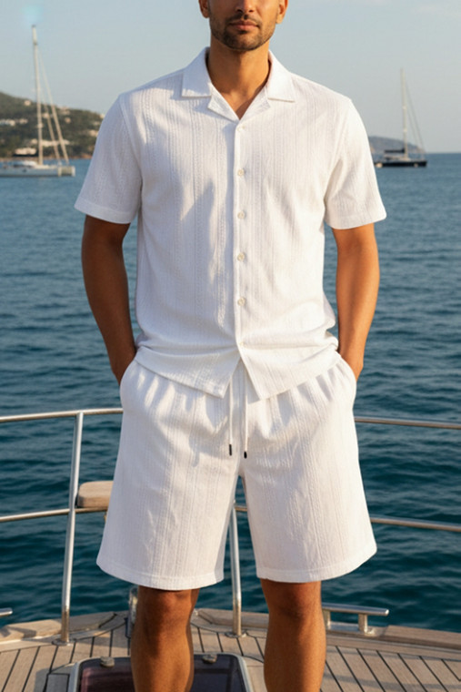 Sangi Textured Weave 2- Piece Walking Shorts Set - White