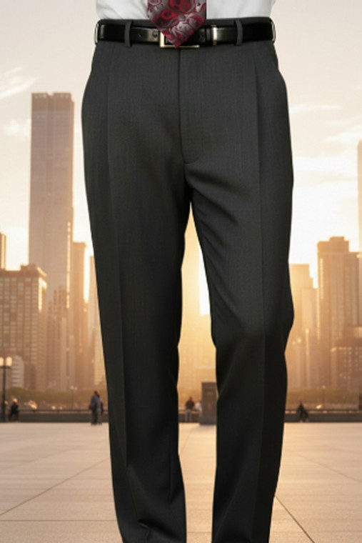 Leonardo Valenti Classic Fit 1-Pleat Super 150's Wool Slacks - Charcoal