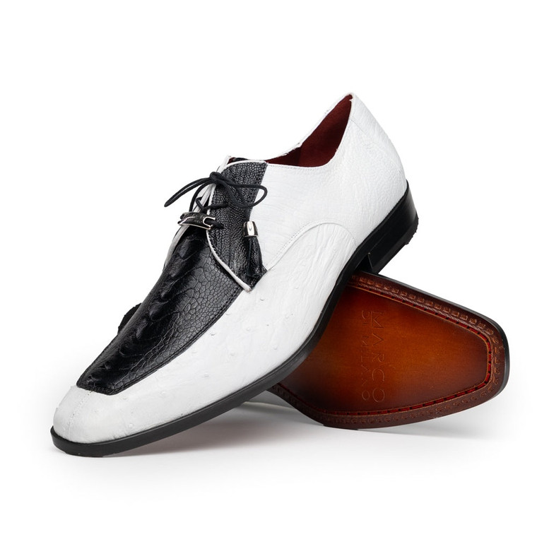 Marco di Milano Genuine Ostrich Leg Dress Tie Shoe - White & Black