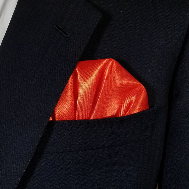 Orangy-Red Satin Pre-Folded Fan Style Pocket Square Insert