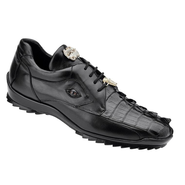 Belvedere Genuine Hornback Crocodile and Calf Leather Sneaker - Black