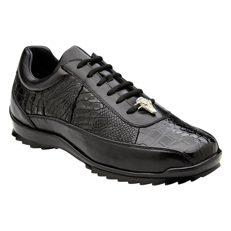 Belvedere Genuine Alligator and Calf Leather Sneaker - Black