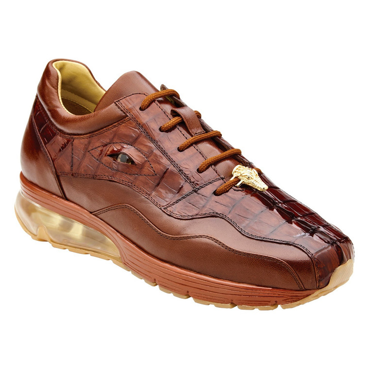 Belvedere Genuine Caiman Crocodile & Calf Sneakers - Peanut Brown