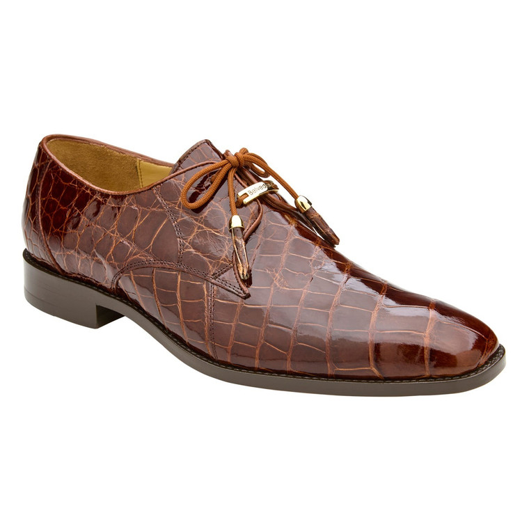 Belvedere 100% Genuine Alligator Classic Dress Tie Shoe - Peanut