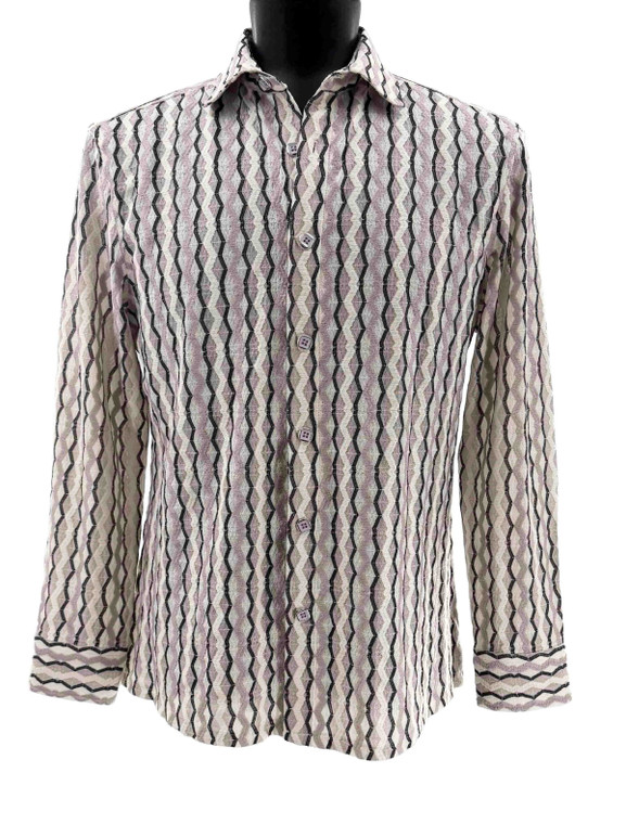Bassiri Weaved Chenille Knit Long Sleeve Shirt -  Light Purple Vertical Arrow Stripes