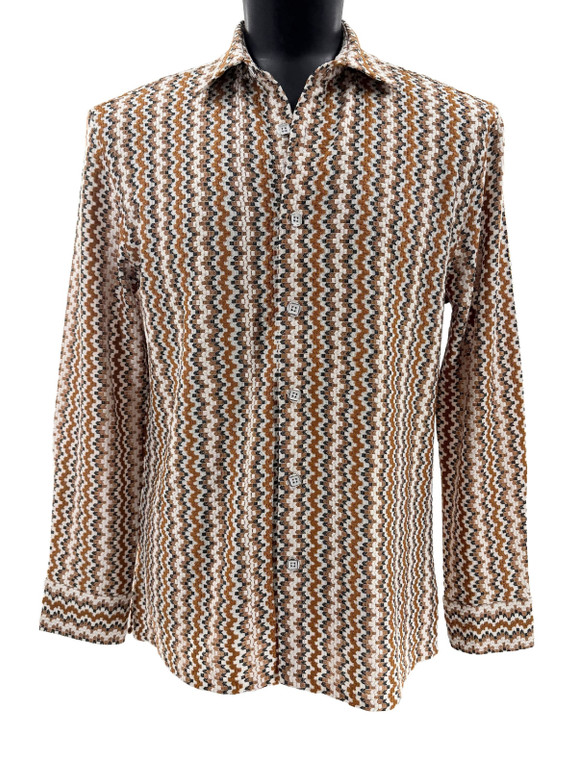 Bassiri Weaved Chenille Knit Long Sleeve Shirt - Bronze Jagged Lines 