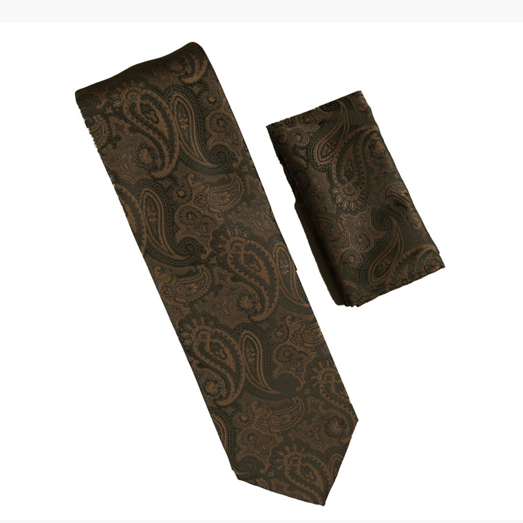 Antonia 100% Silk Tie - Brown Paisley