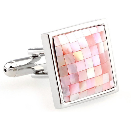 Cufflinks with Inlaid Mosaic Pink Mother of Pearl