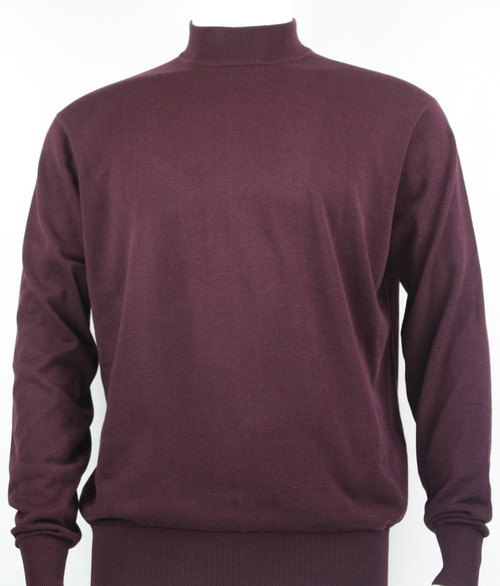 Bassiri Mock Neck Silk Knit Long Sleeve Sweater - Plum - Vavra's Menswear