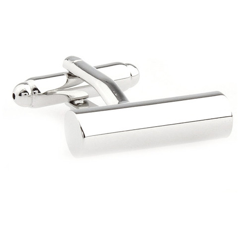 Long Silver Cylinder Cufflinks (V-CF-M50264S) - Vavra's Menswear