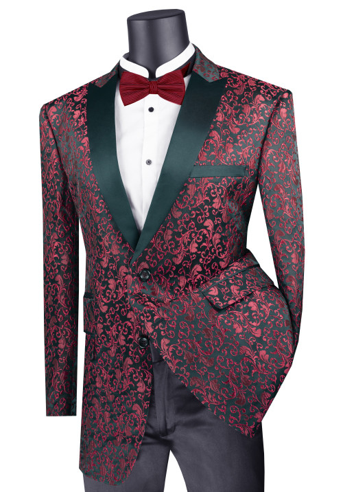 Vinci Ruby Red and Black Sateen Floral Sportcoat - Vavra's Menswear