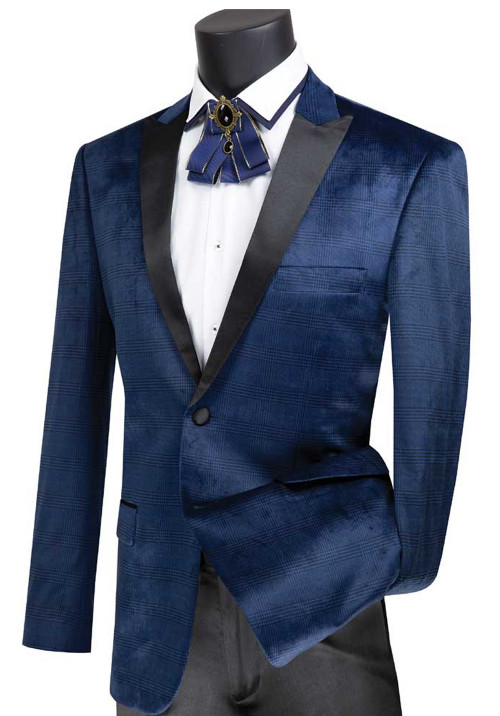 Vinci Rich Blue Glenplaid Velvet Sportcoat - Vavra's Menswear