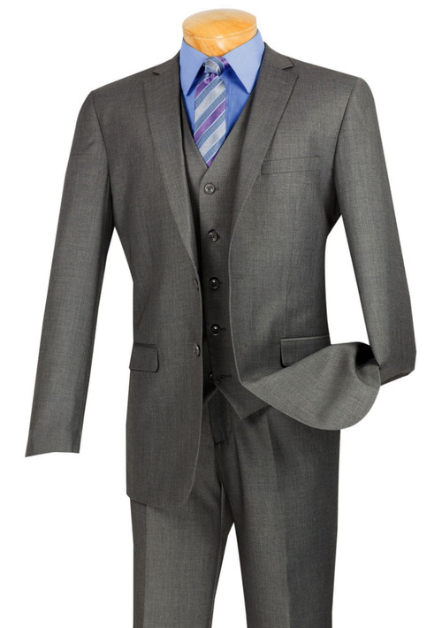 Vinci 2-Button Heather Grey Suit with Vest - Slim Fit - Vavra's Menswear