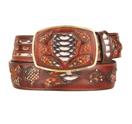King Exotic Genuine Python Cut-Out Design Western Belt - Rustic