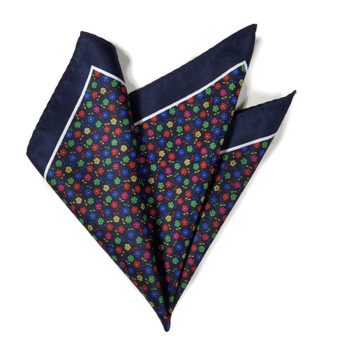 Navy Graphic Uniformes Silk Monogram Vivienne Pocket Square