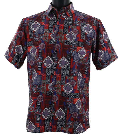 Bassiri Short Sleeve Camp Shirt - Burgundy Baroque Design - Vavra's ...