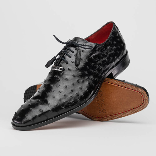 Marco Di Milano Genuine Ostrich Quill Dress Tie Shoe - Black