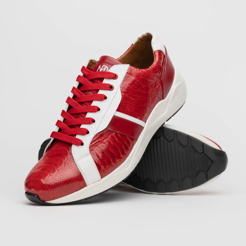 ま*ゆ様 Sandro Ferrone ホワイト/レッド スニーカー Marco di Milano Genuine Ostrich Leg & Calf Leather Sneaker - Red
