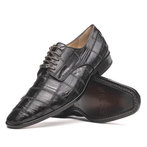 Pissa Brown Men’s Genuine Crocodile and Lizard Skin Patchwork Derby