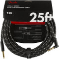 Fender Deluxe Series Instrument Cable, Straight/Angle, 25ft - Black Tweed