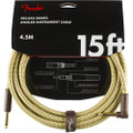 Fender Deluxe Series Instrument Cable, Straight/Angle, 15ft - Tweed