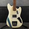Fender Pawn Shop Mustang Bass - White with Blue Stripe - Hard Case - 2nd Hand