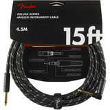Fender Deluxe Series Instrument Cable, Straight/Angle, 15ft - Black Tweed