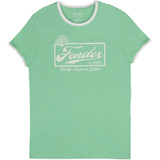 Fender Beer Label Mens Ringer T Shirt - Surf Green w/White Logo & Trim - XL