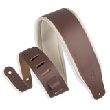 Levy's Classics Series Padded Leather 3" Bass Guitar Strap - Brown on Cream