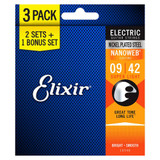 Elixir Electric Nickel Plated Steel Nanoweb, Super Light, 9-42 - 3 for 2 Pack