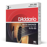 Daddario 80/20 Bronze EJ12-3D Medium Set, 13-56, 3 Pack