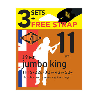 Rotosound JK11-31 Jumbo King, Light, 11-52 - Triple Pack w/Free Strap Rotosound JK11-31 Jumbo King, Light, 11-52 - Triple Pack w/Free Strap